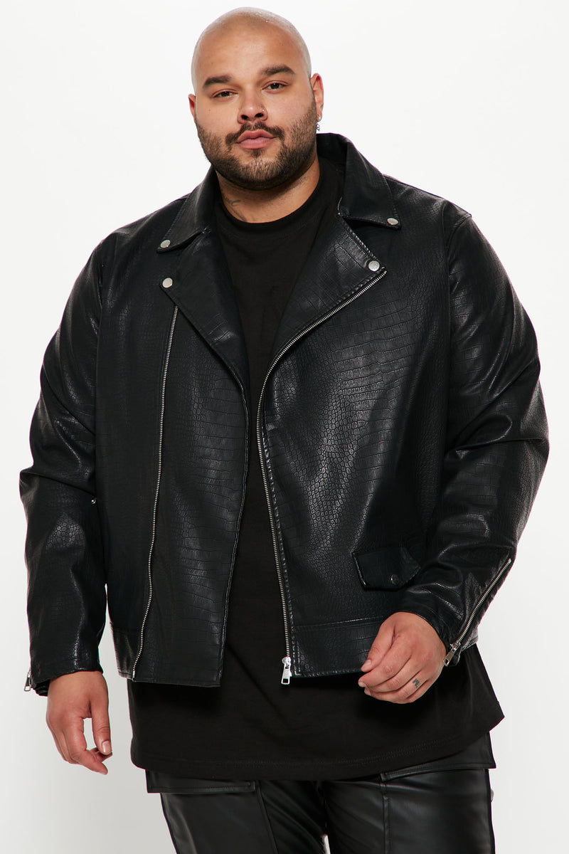 Crocodile Faux Leather Moto Jacket Black Fashion Nova Mens