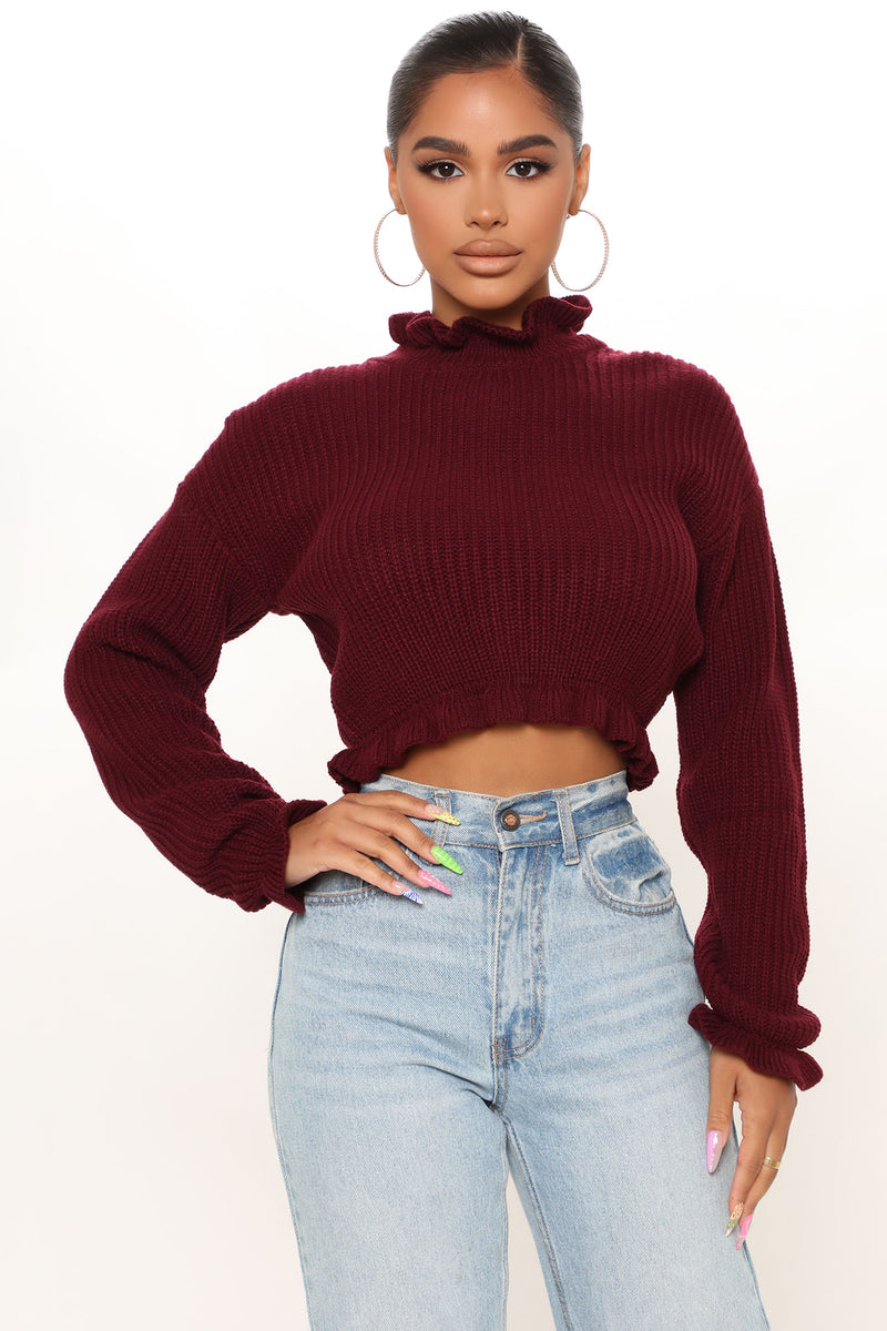 Burgundy crop sweater online