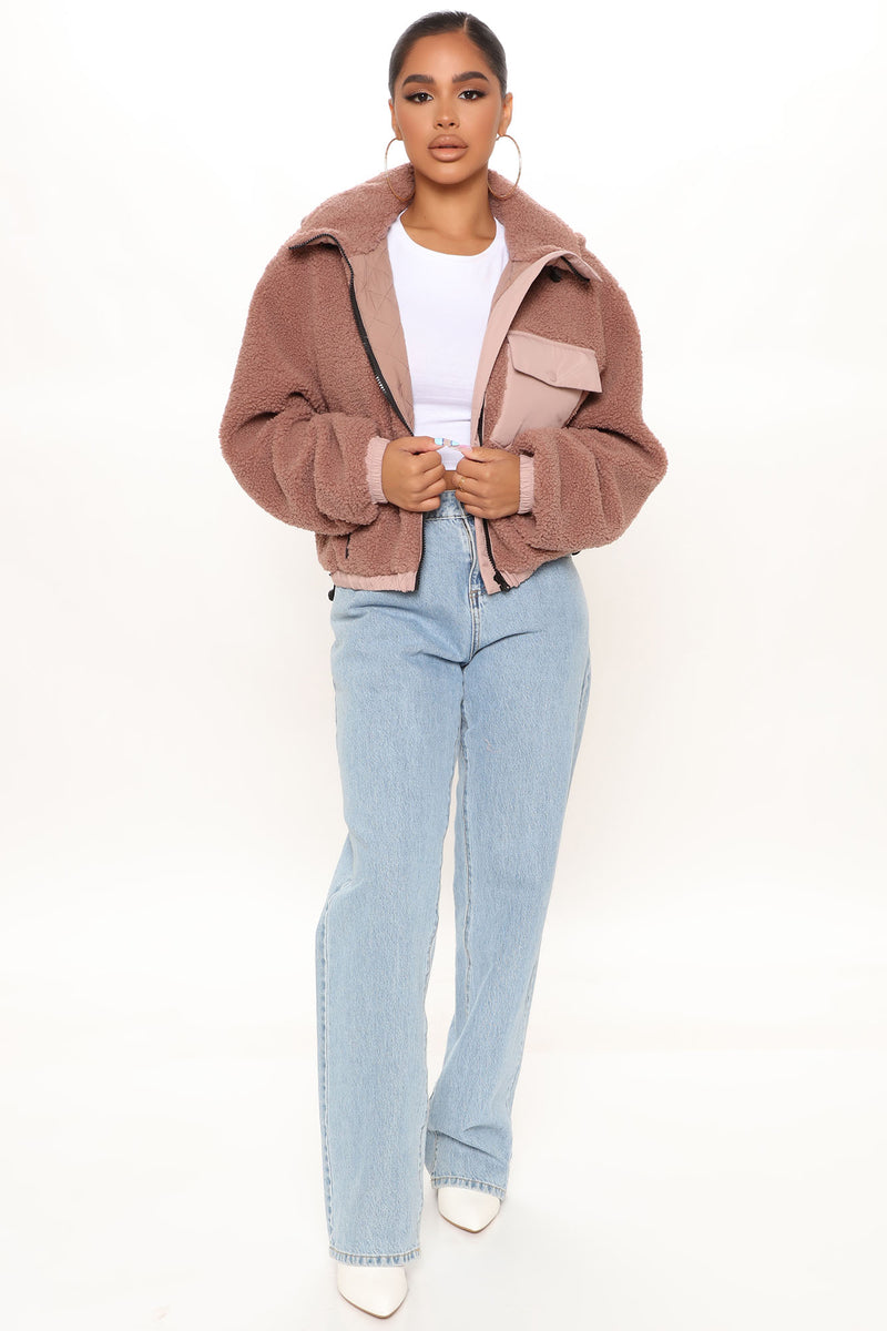 Blush borg top cropped trucker jacket