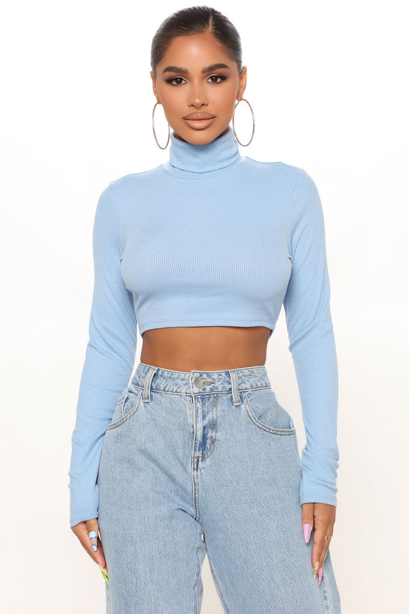 Blue turtleneck sale crop top