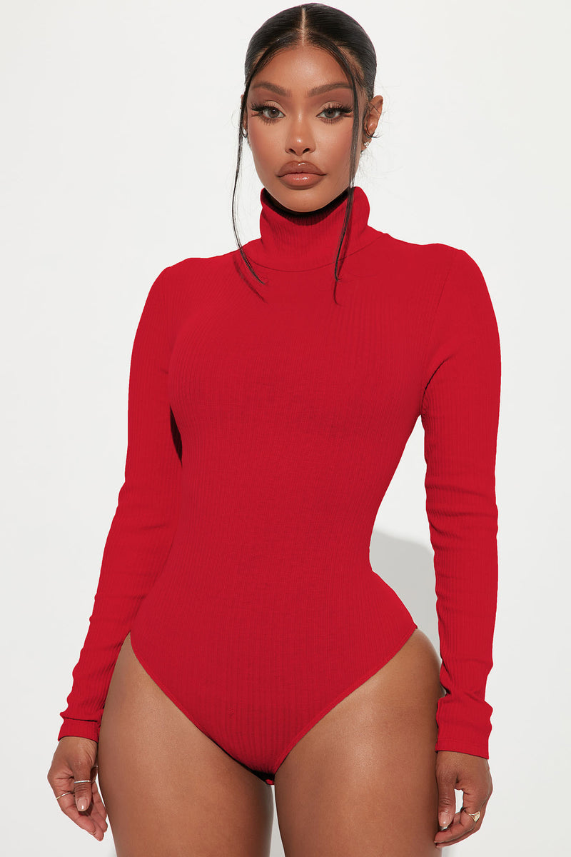 Tess Turtleneck Bodysuit - Red, Fashion Nova, Basic Tops & Bodysuits