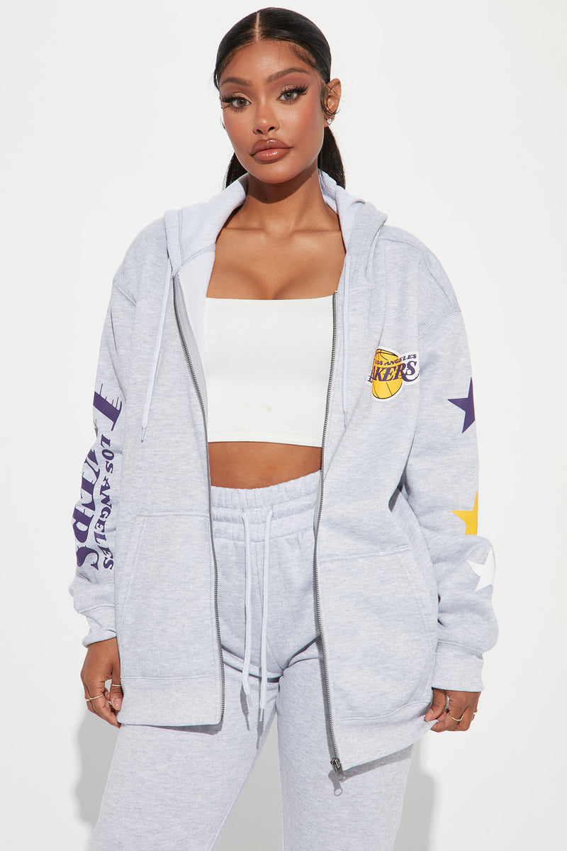 Lakers Oversized Zip Up Hoodie - Heather Grey