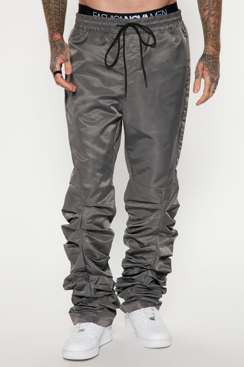 Pull Up Stacked Nylon Pants - Grey | Fashion Nova, Mens Pants