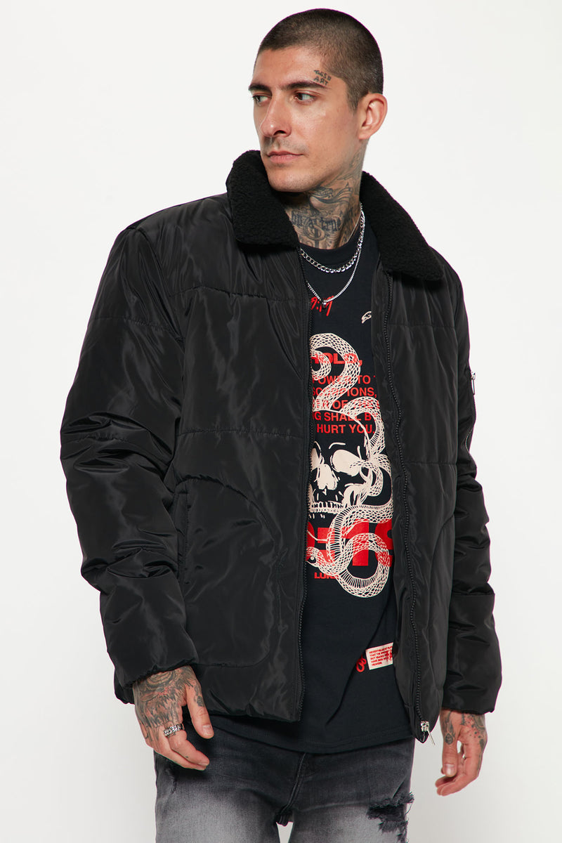 Winter's Calling Sherpa Collared Puffer Jacket Black Fashion Nova