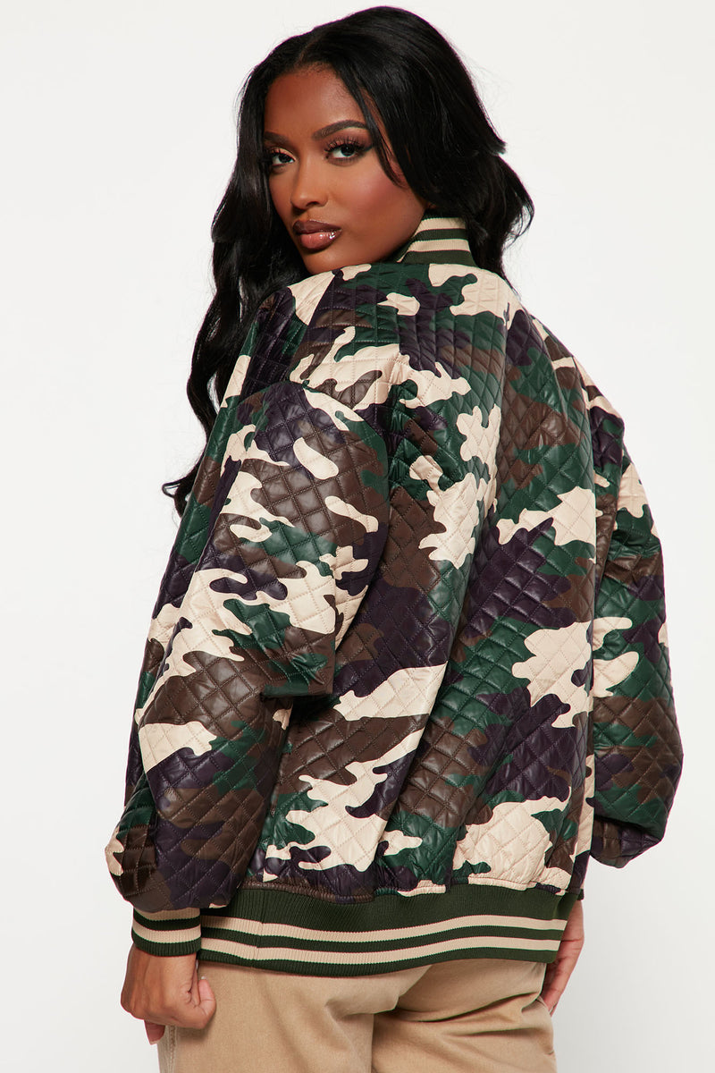 Hustle Hard Camo Bomber Jacket Camouflage Fashion Nova