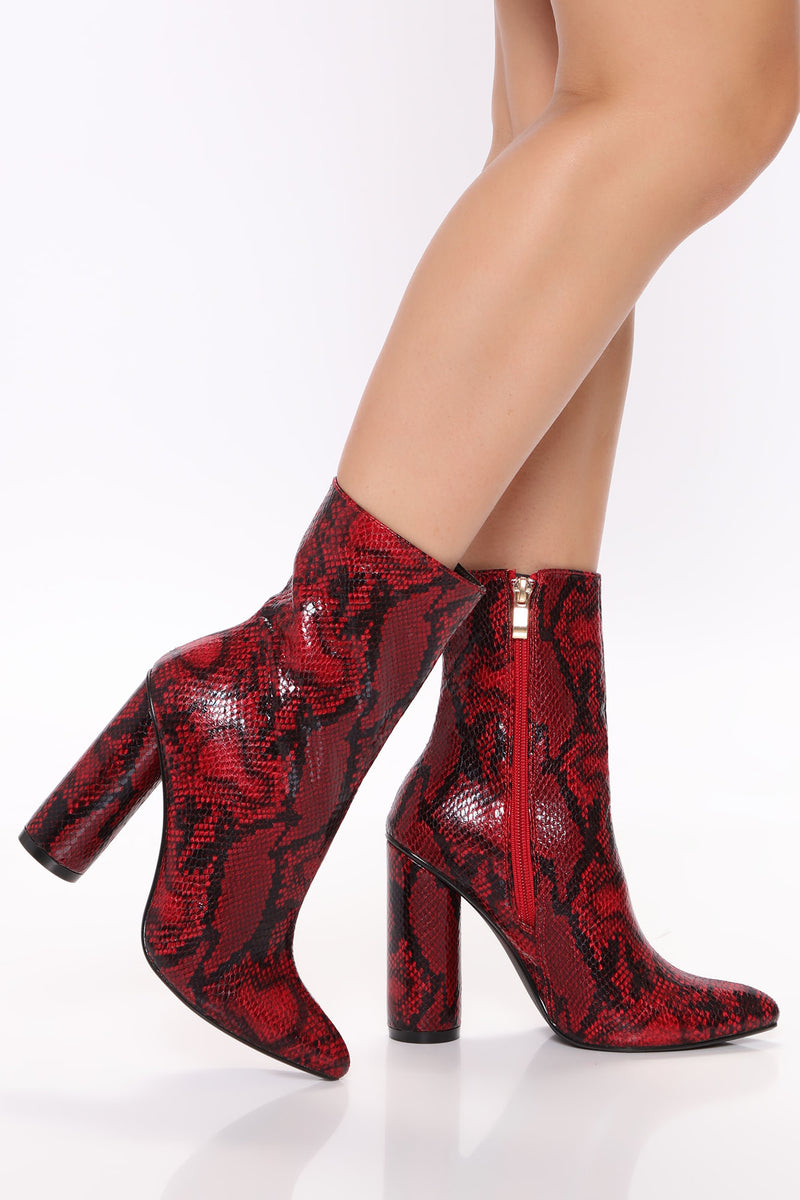 Red snake print booties outlet