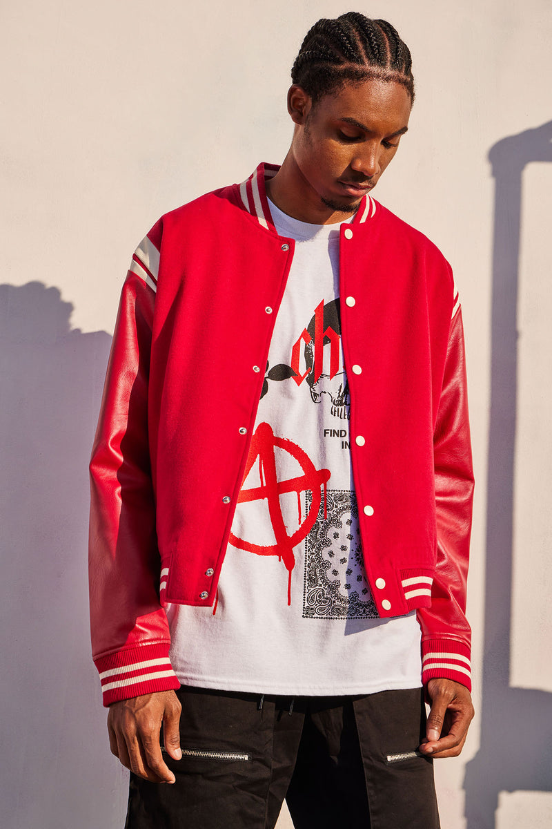 Red varsity jacket 2025 mens