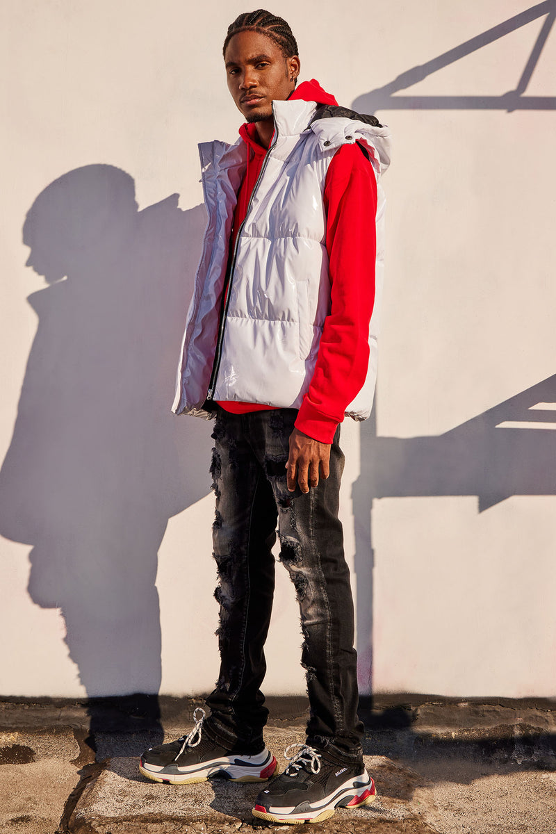 White puffer vest with hood cheap
