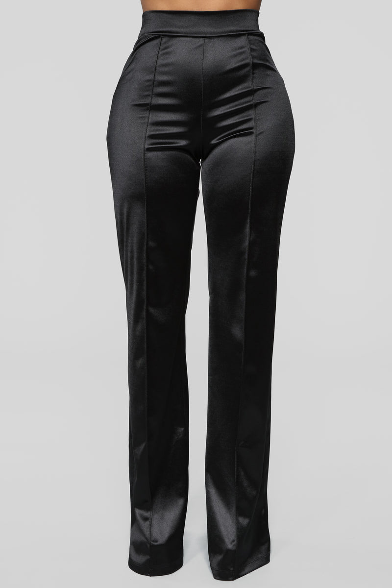 Black satin 2025 stretch pants