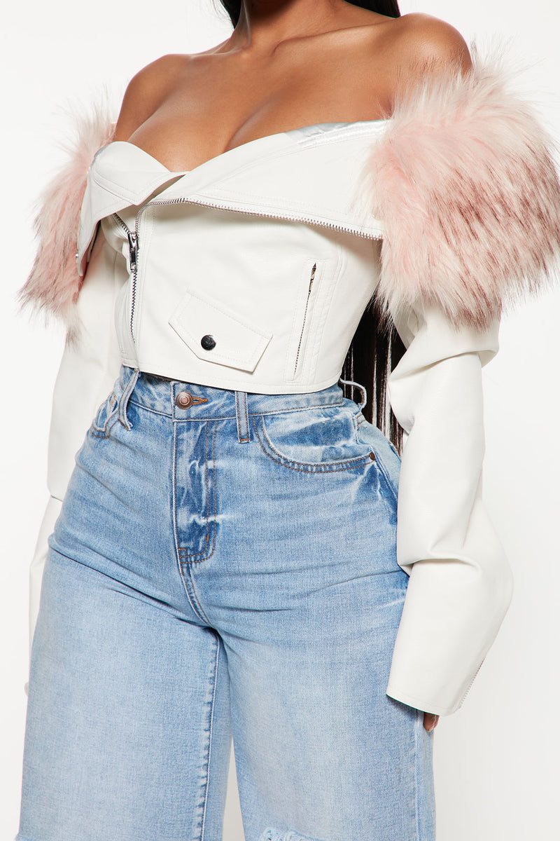 Pink off the shoulder jacket cheap
