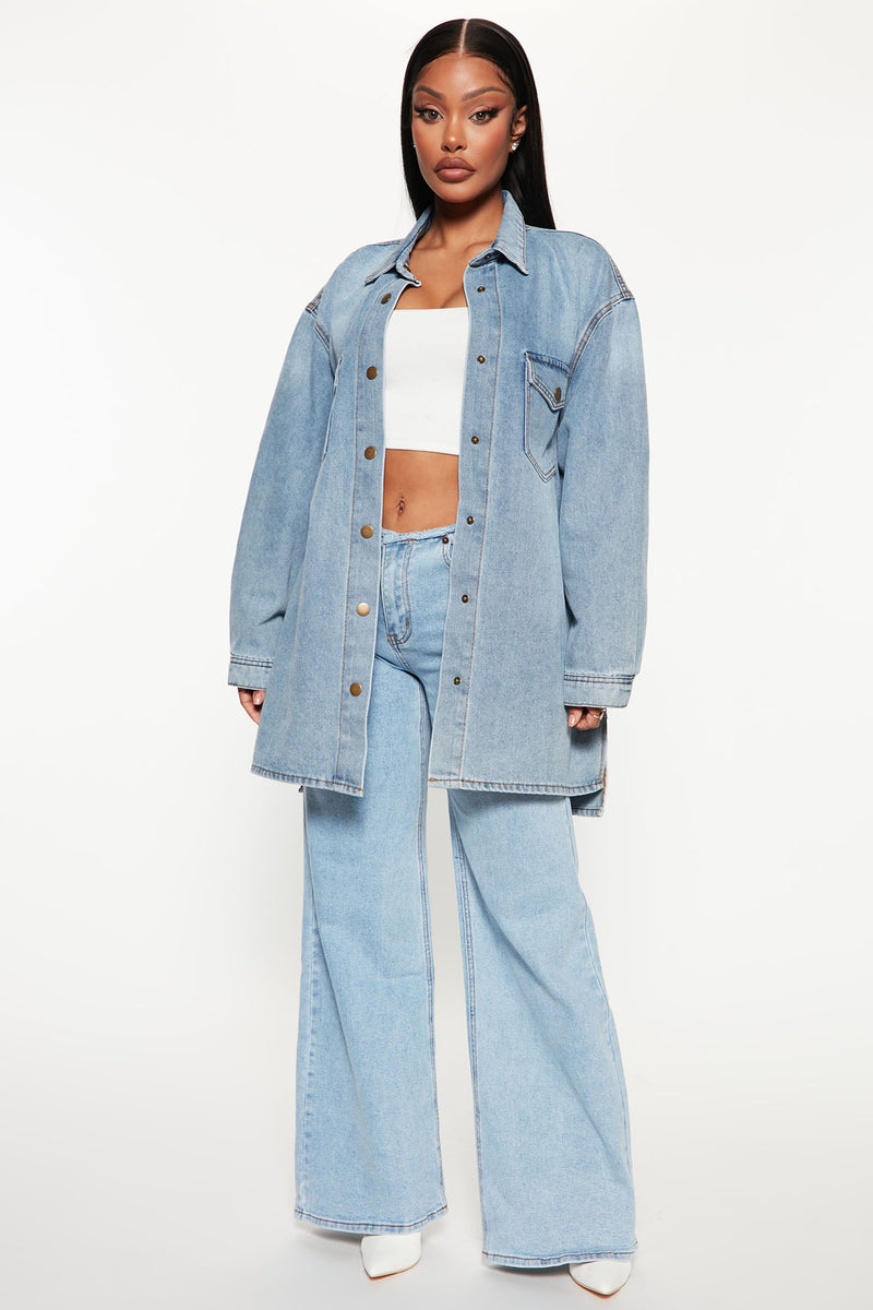 Oh Snap Denim Shacket - Light Blue Wash | Fashion Nova, Jackets & Coats ...