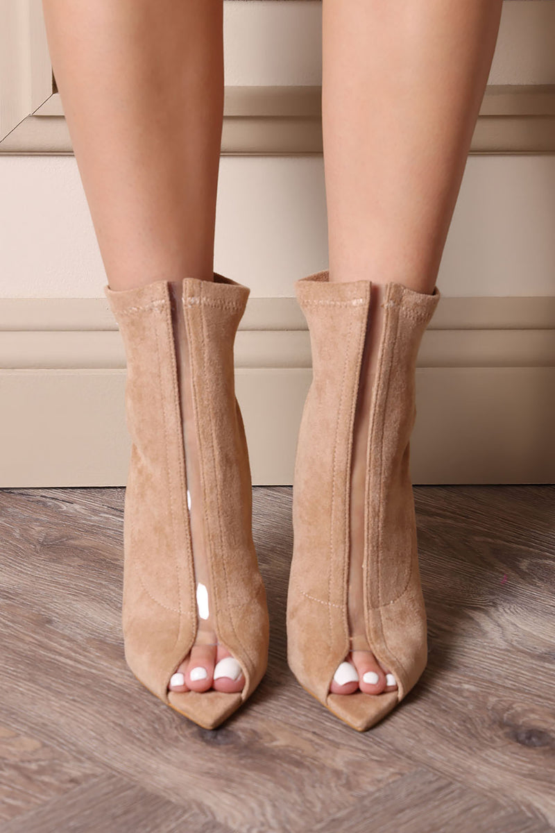 Nude open shop toe booties