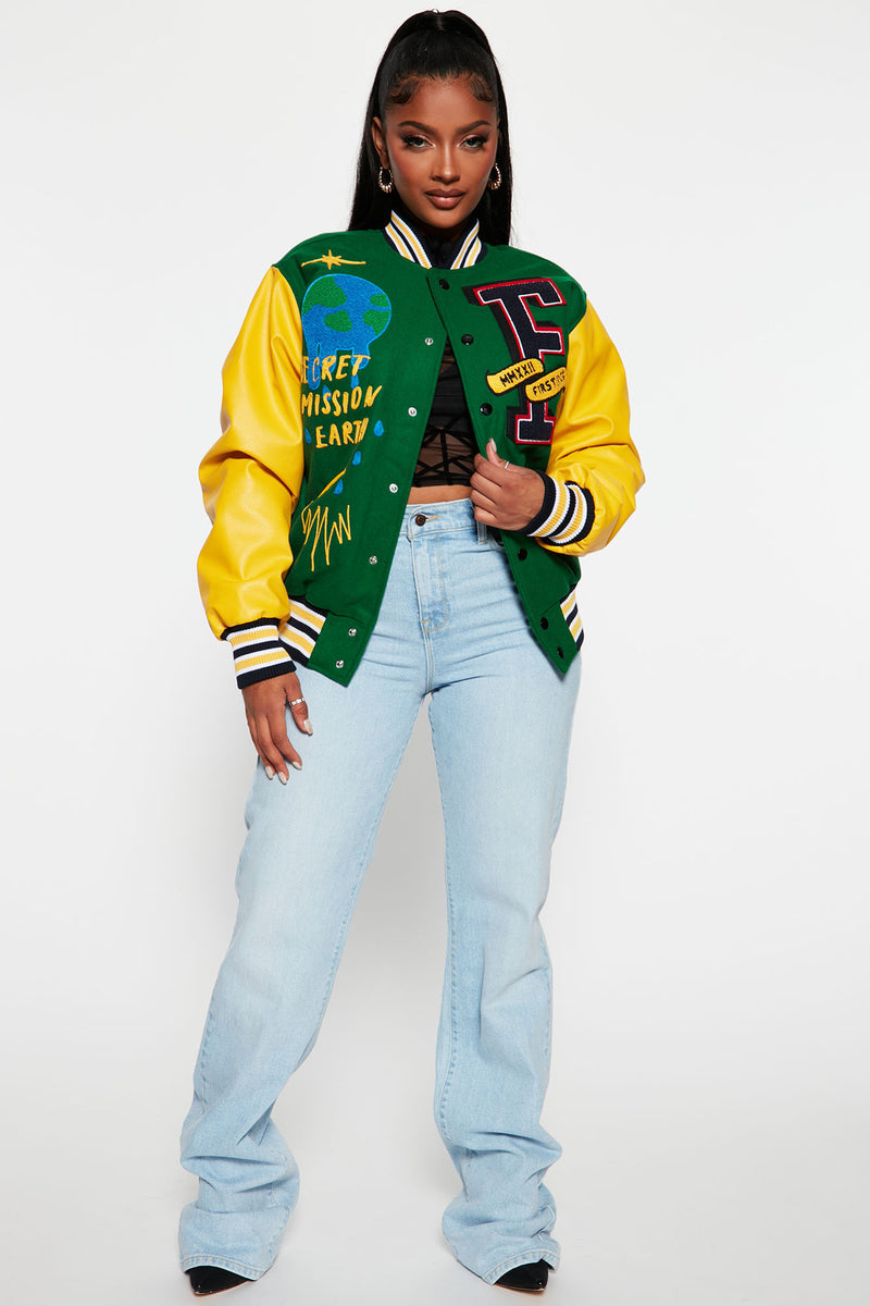 Worldwide Varsity Bomber Jacket - Green/combo, Fashion Nova, Mens Jackets