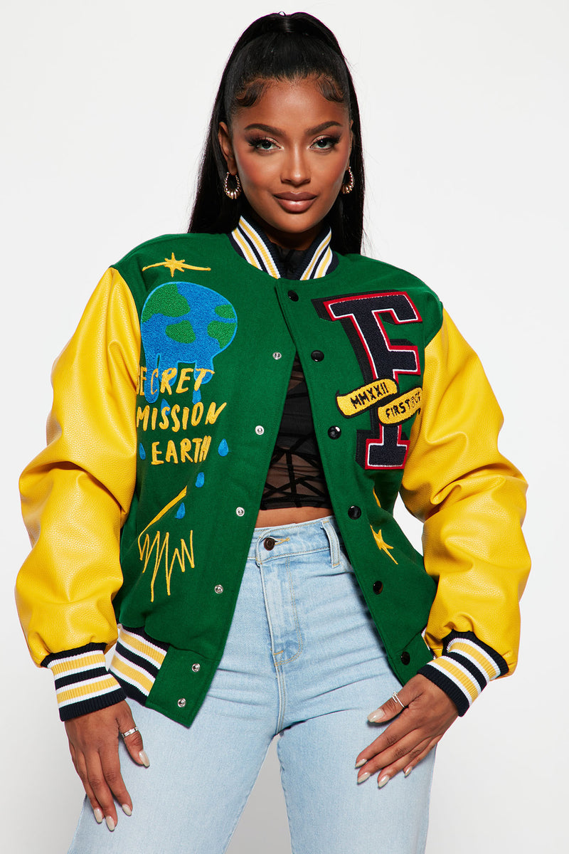 Worldwide Varsity Bomber Jacket - Green/combo, Fashion Nova, Mens Jackets