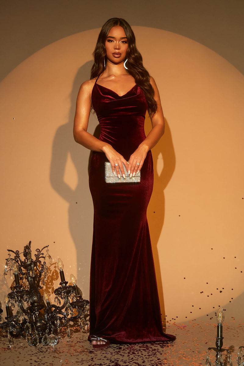 Wrapped In Velvet Maxi Dress Burgundy