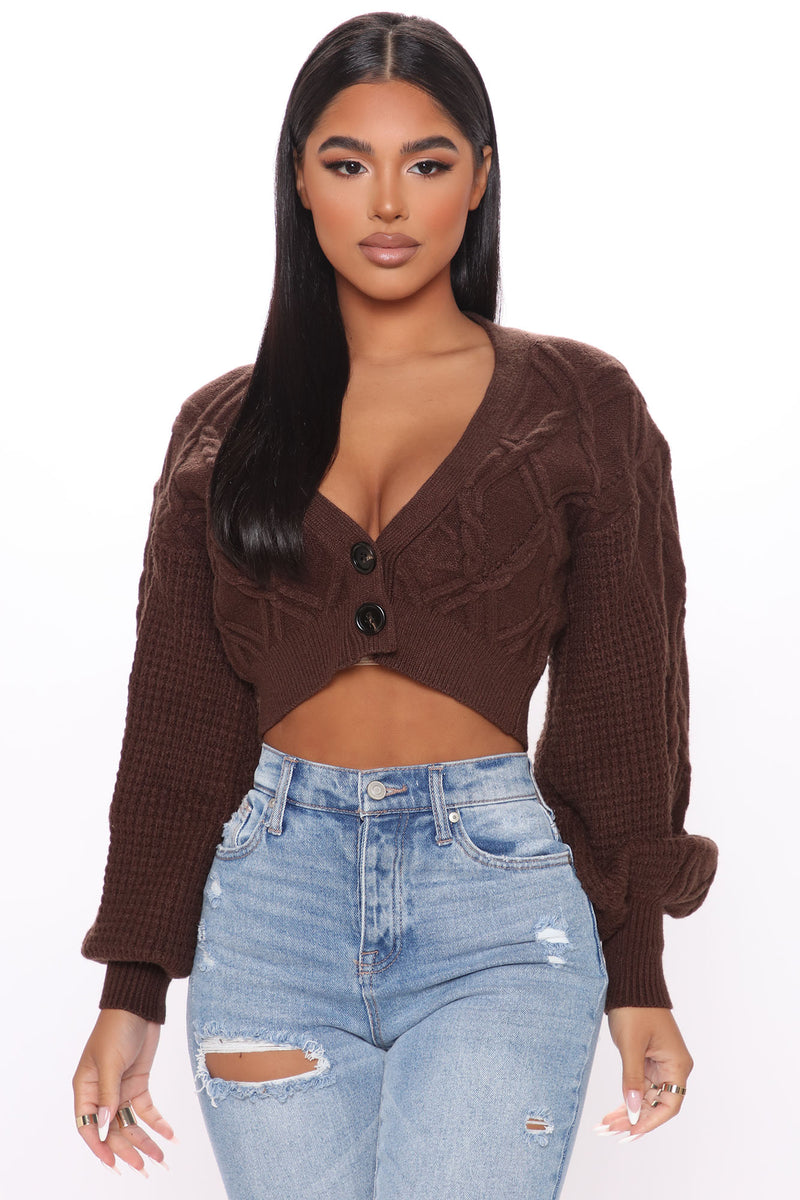 Knit The Floor Cropped Cardigan Sweater Chocolate