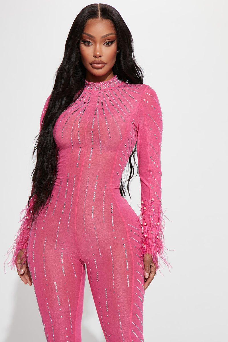 Rich Vibes Embellished Jumpsuit Hot Pink
