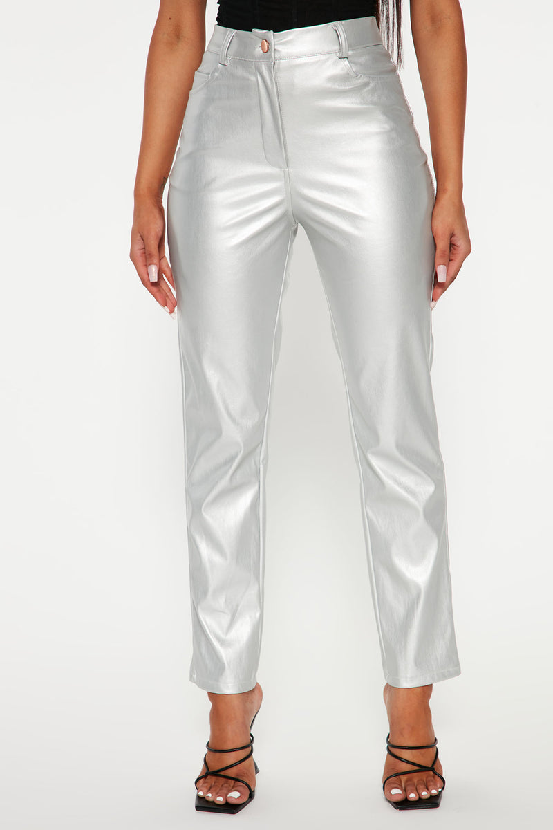 Silver hot sale leather trousers