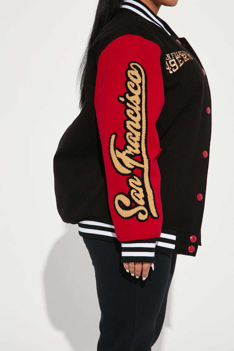 49ers Letterman Jacket - Black/Red, Fashion Nova, Jackets & Coats