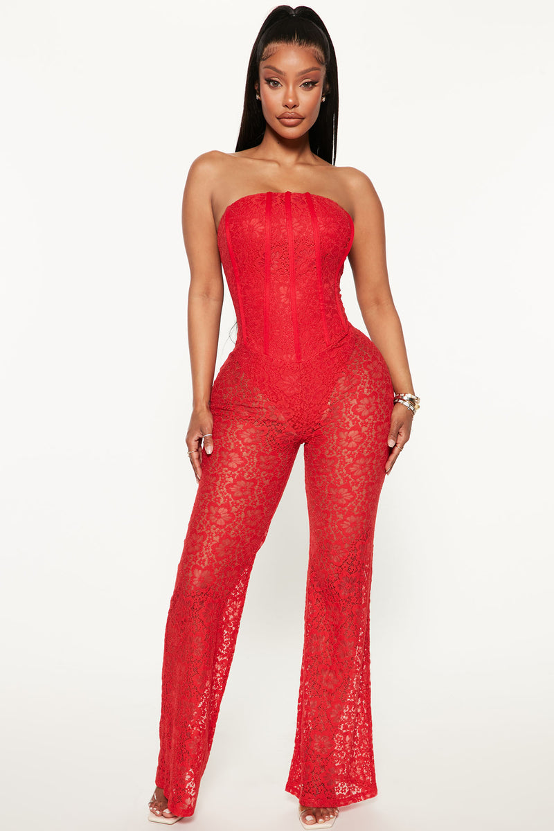Lorena Lace Jumpsuit Red Fashion Nova Jumpsuits Fashion