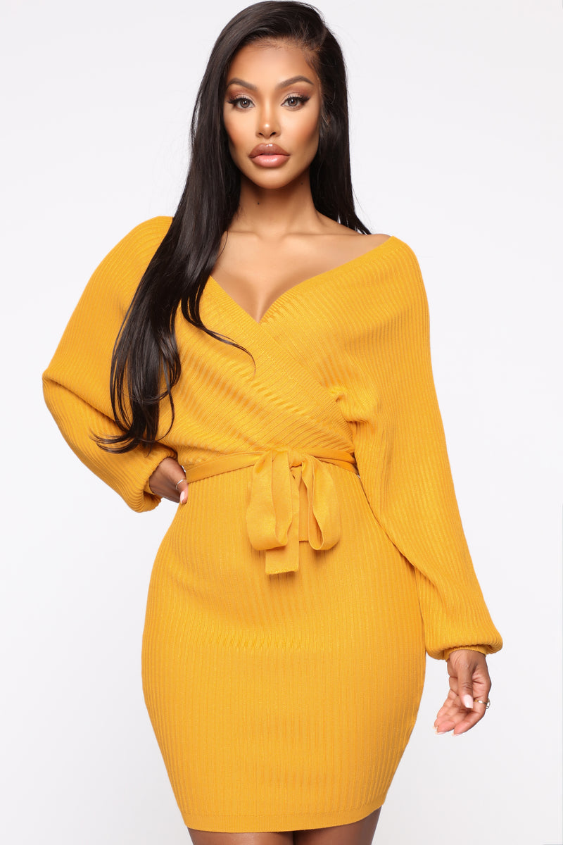 Just Between Us Sweater Dress Mustard