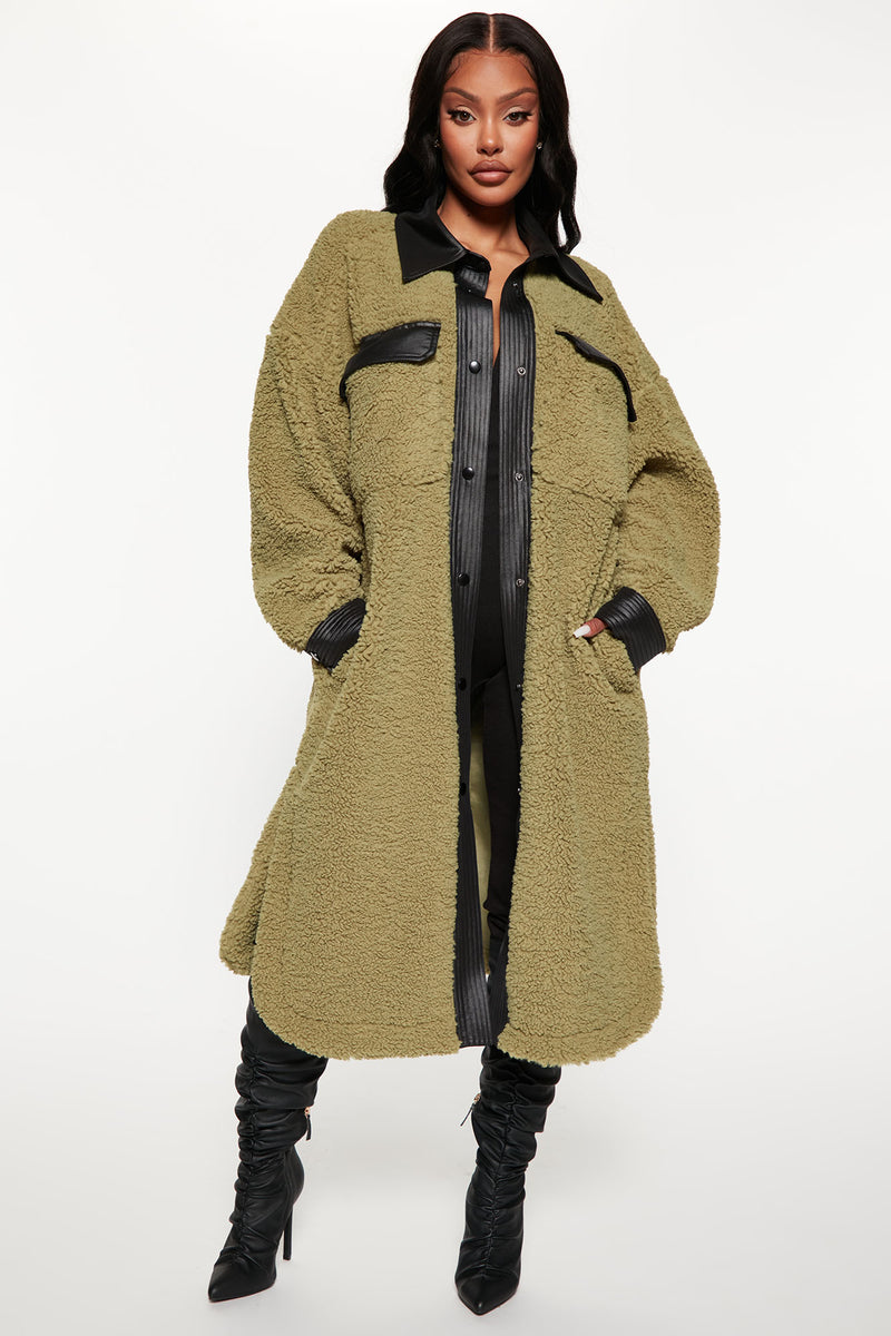 Forever Cozy Sherpa Shacket - Olive