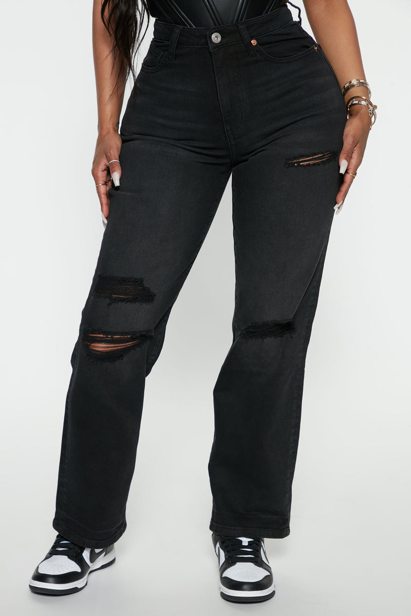 Play Back Ripped Straight Leg Jeans - Black Wash