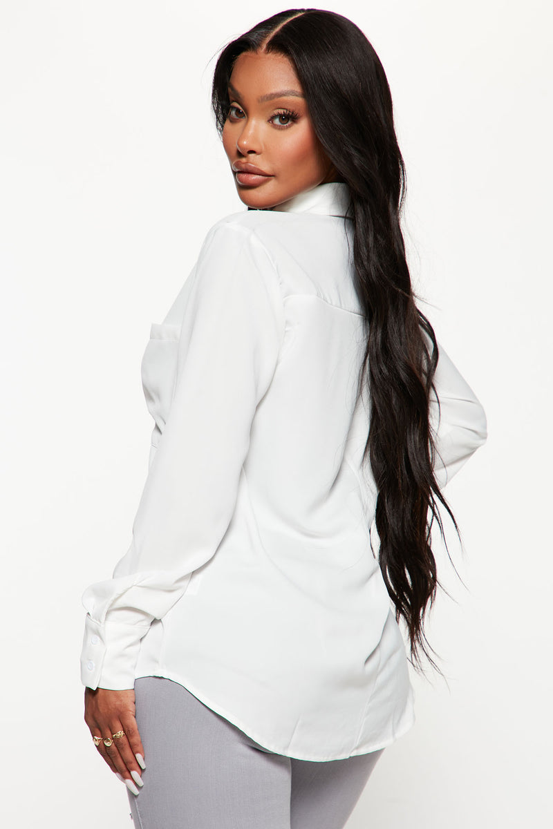 Fashion nova white sales button up shirt