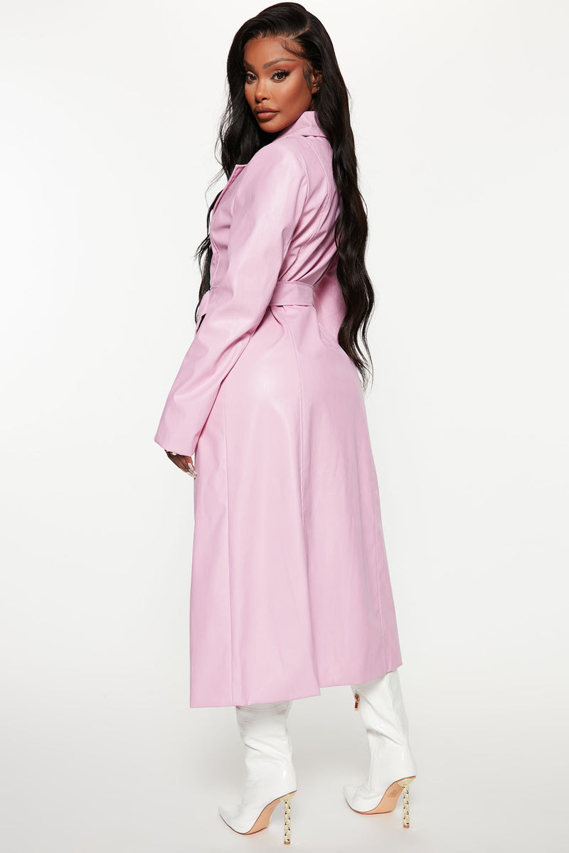 Pink leather sales trench coat