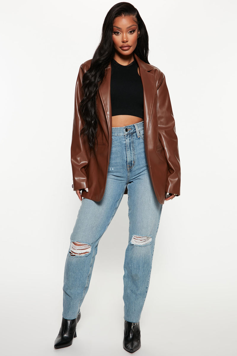 Off the shoulder leather jacket fashion nova shop