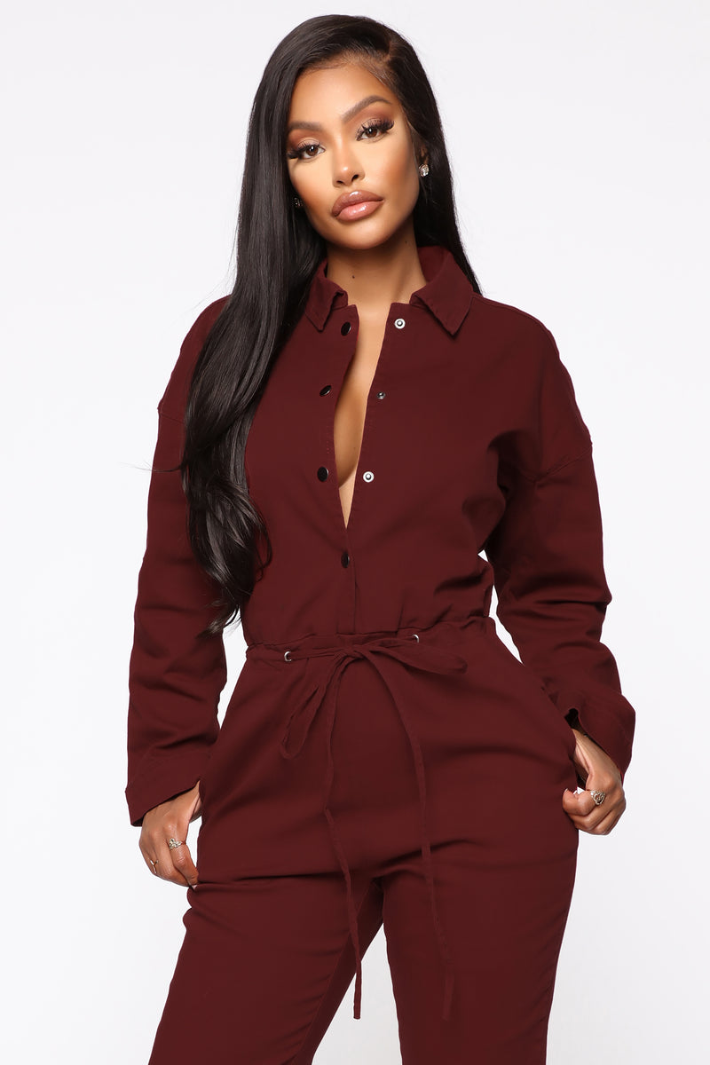 Your Choice Boiler Jumpsuit Burgundy