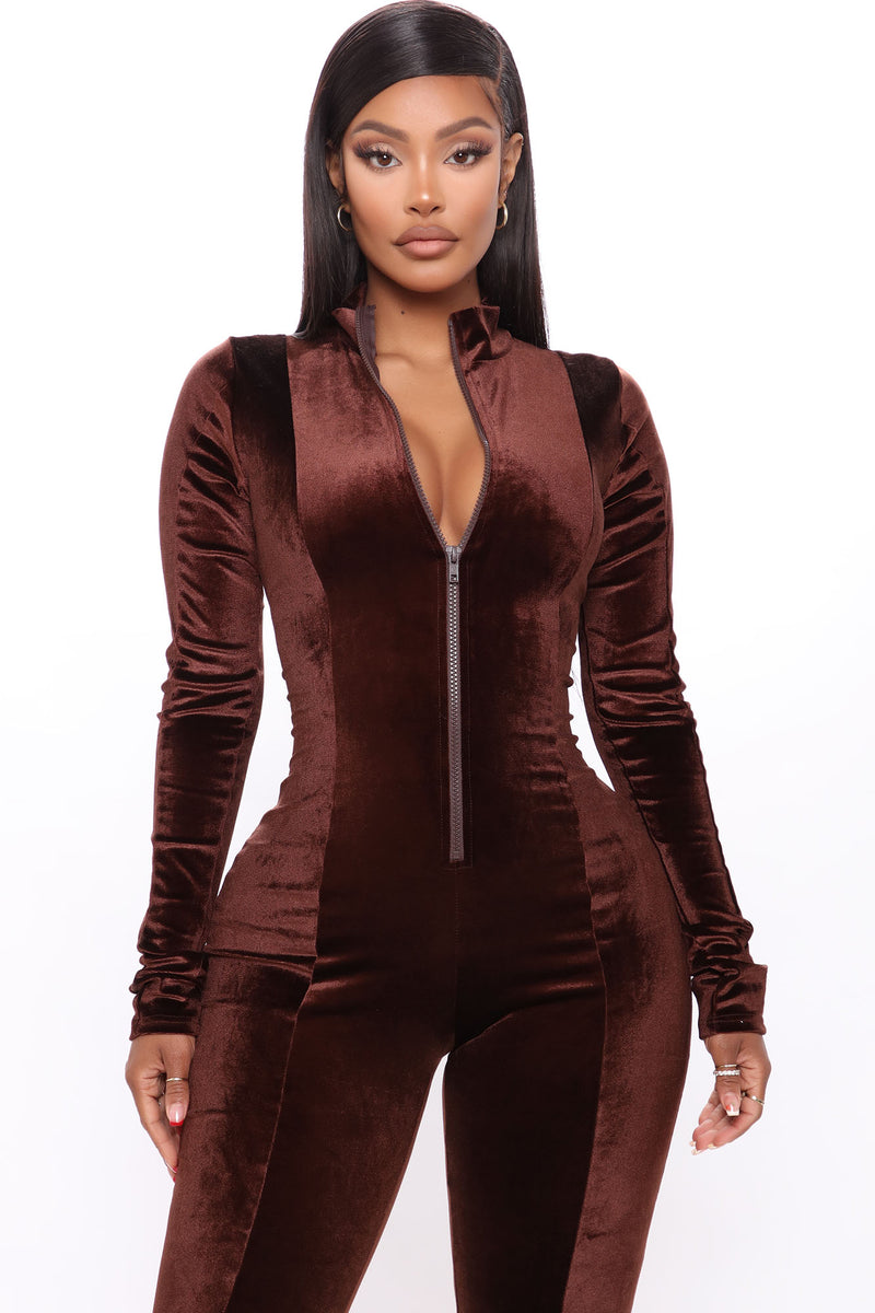 Chocolate velvet jumpsuit top
