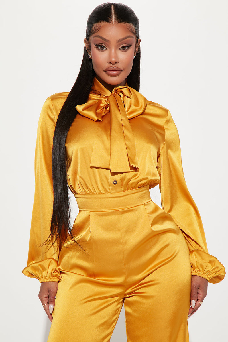 Mustard outlet satin jumpsuit
