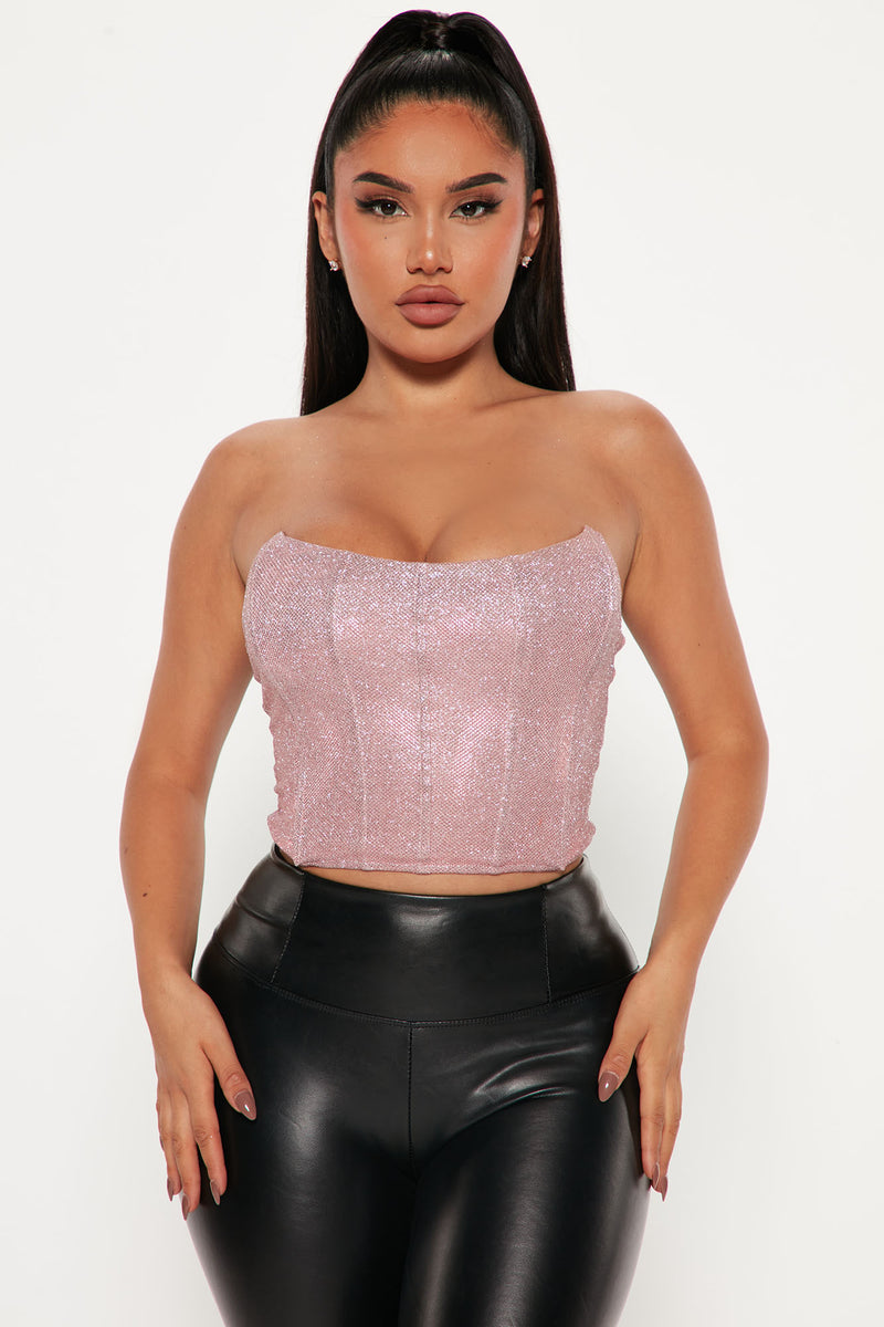 Caroline Glitter Corset Top - Pink, Fashion Nova, Knit Tops