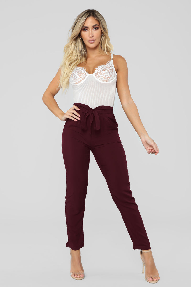 Classic Paper Bag Waist Pants Burgundy