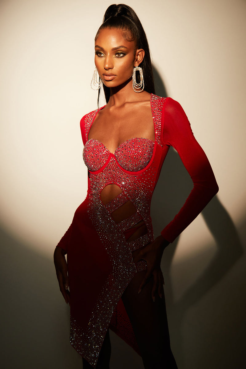 Stop And Stare Rhinestone Mini Dress