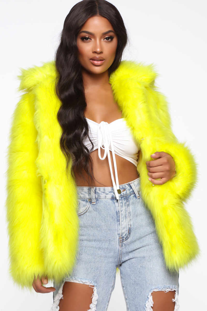 Neon yellow fur coat hot sale