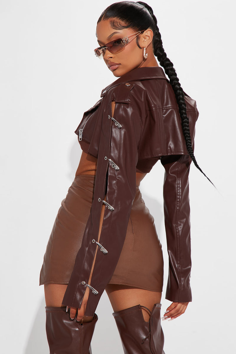 Less Is More Ultra Cropped Jacket Chocolate Fashion Nova