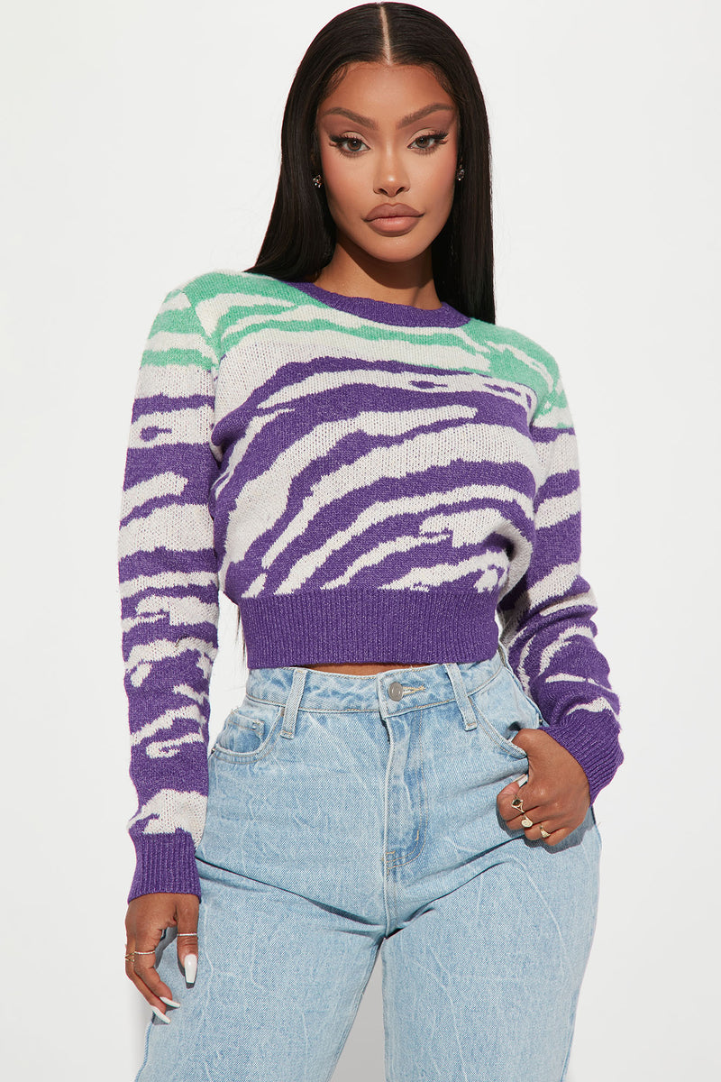 Purple and hotsell white striped sweater