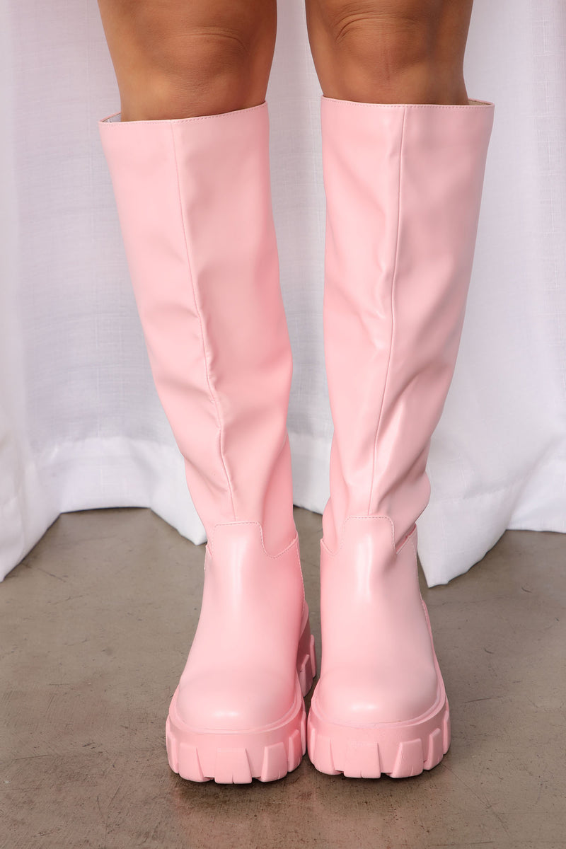Coolest On The Block Knee High Boots Pink Fashion Nova Shoes