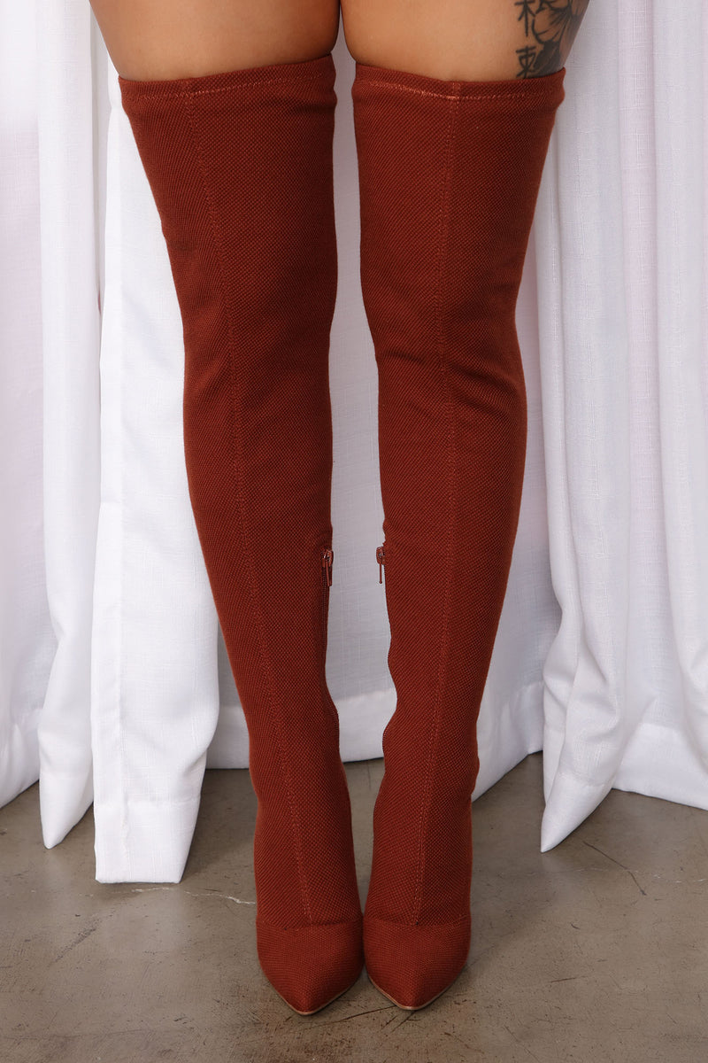 Vibe Check Over The Knee Boots Rust