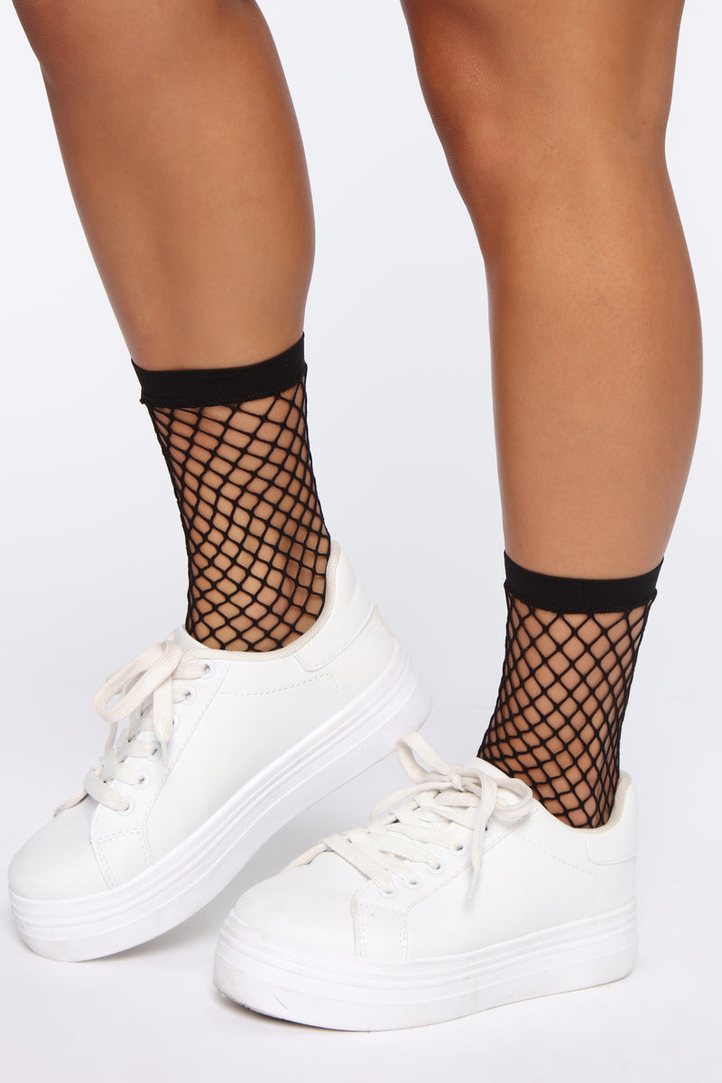 Up To Trouble Fishnets Socks - Black