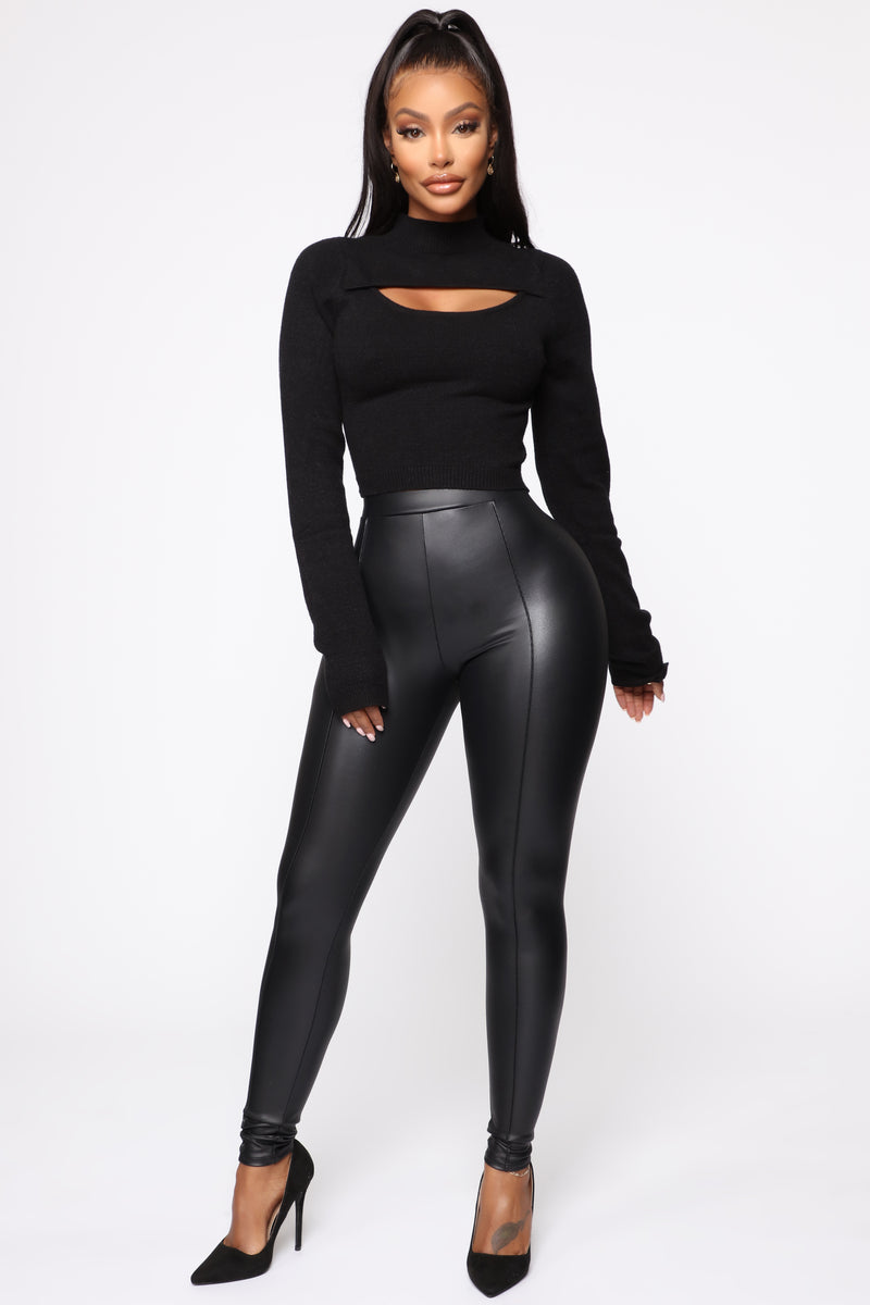 Teyana Leather Like Leggings - Black, Fashion Nova, Leggings