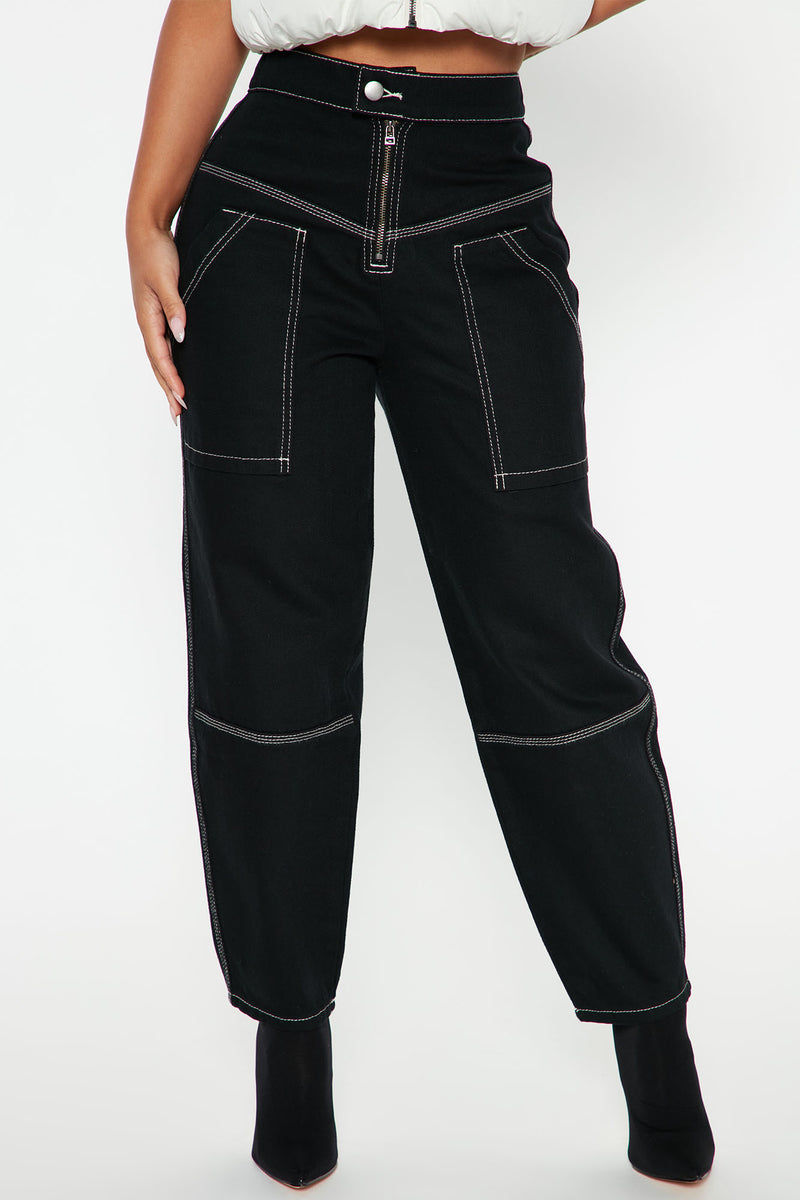 Winding Down Cropped Utility Jeans Black Fashion Nova, Jeans