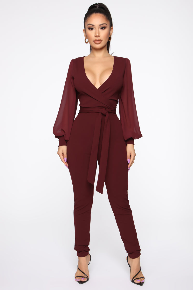 Fashion nova burgundy jumpsuit sale