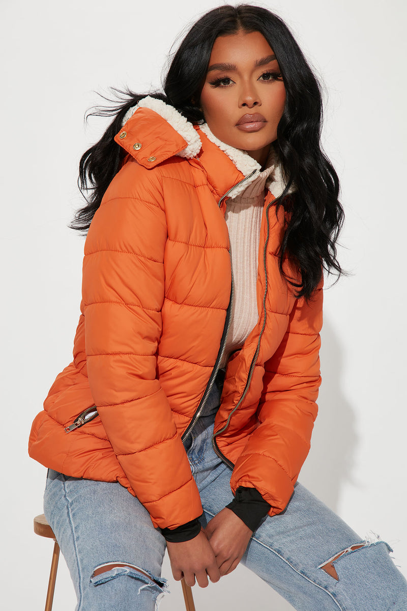 Puffy orange jacket hot sale