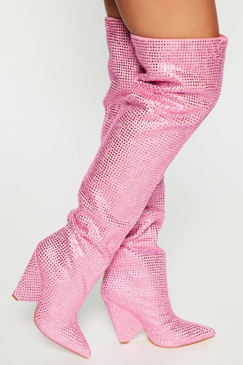 Pink cheap rhinestone boots