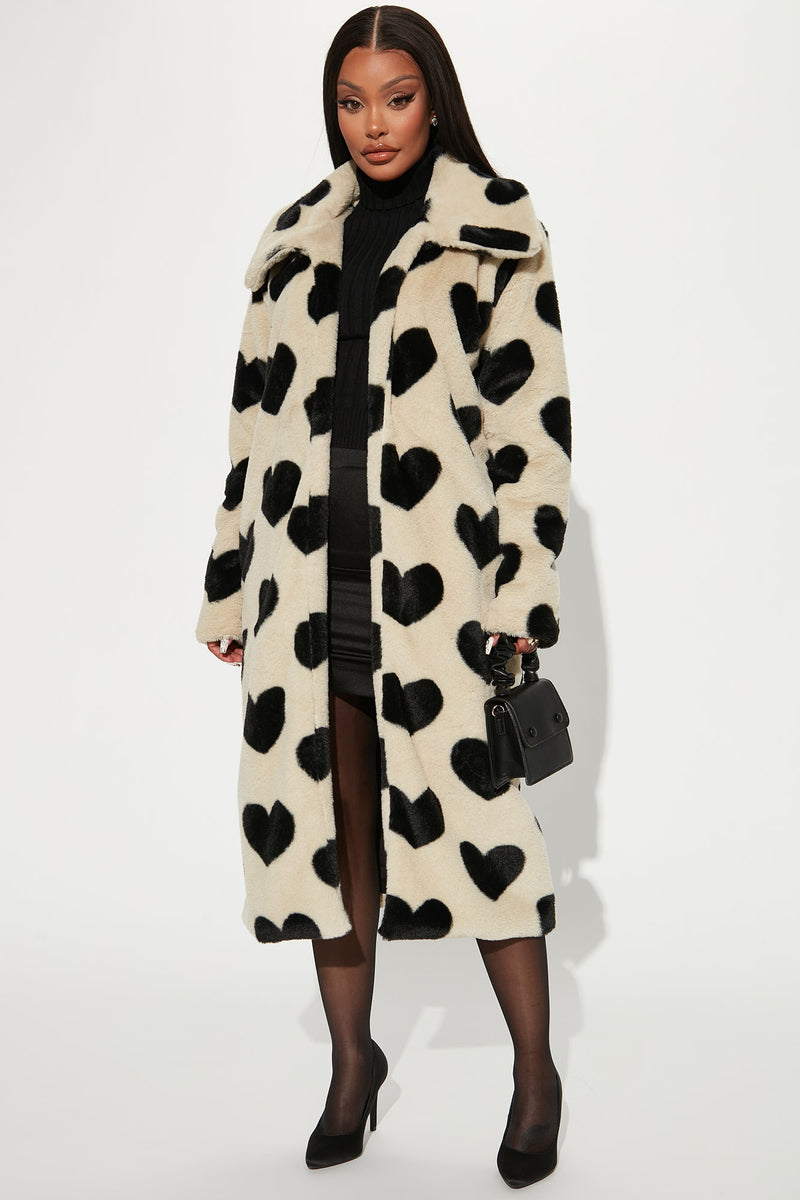 Heart faux fur top coat