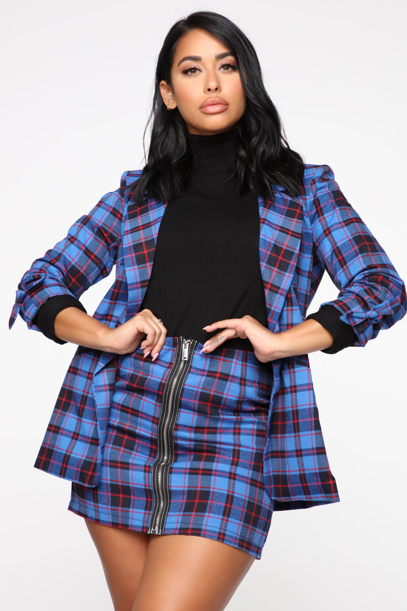 Highly Selective Plaid Skirt Set Blue combo Fashion Nova