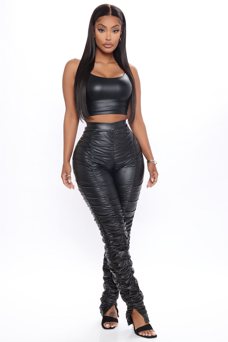 Ruched leather leggings store